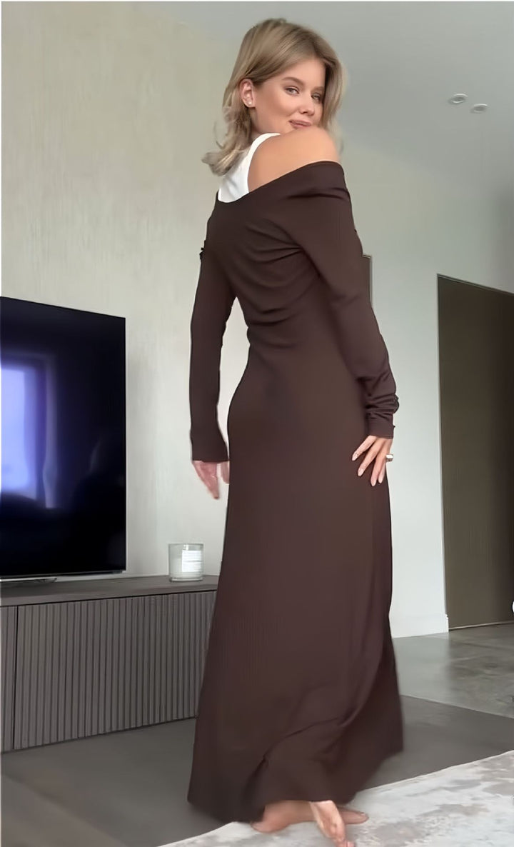 Damen elegantes Maxikleid mit schulterfreiem Design Drune