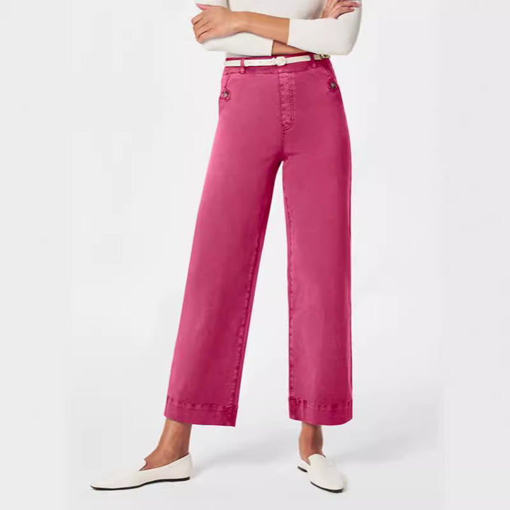 Damen Weite High-Waist Hose mit modischen Knopfdetails Drune