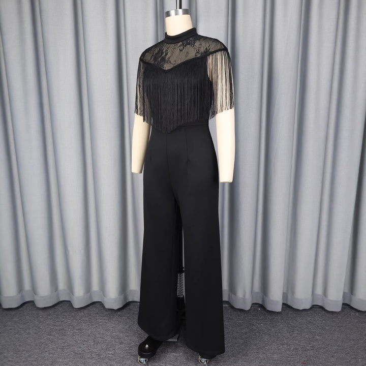 Damen Eleganter Jumpsuit mit schickem Fransen und Spitzenakzenten Drune