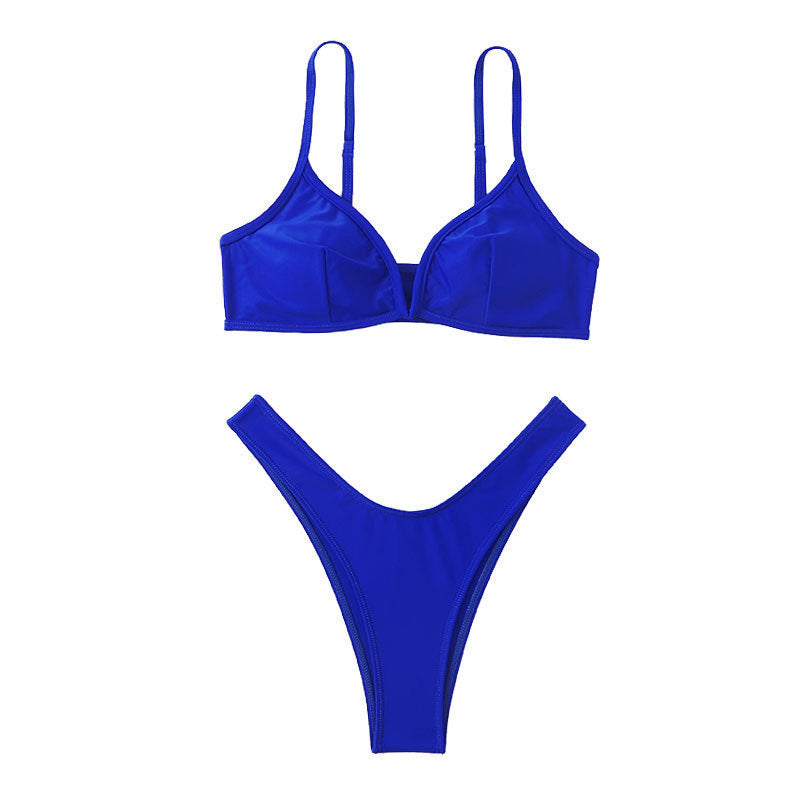 Damen Triangel-Bikini mit tiefem V-Ausschnitt und verstellbaren Trägern Drune