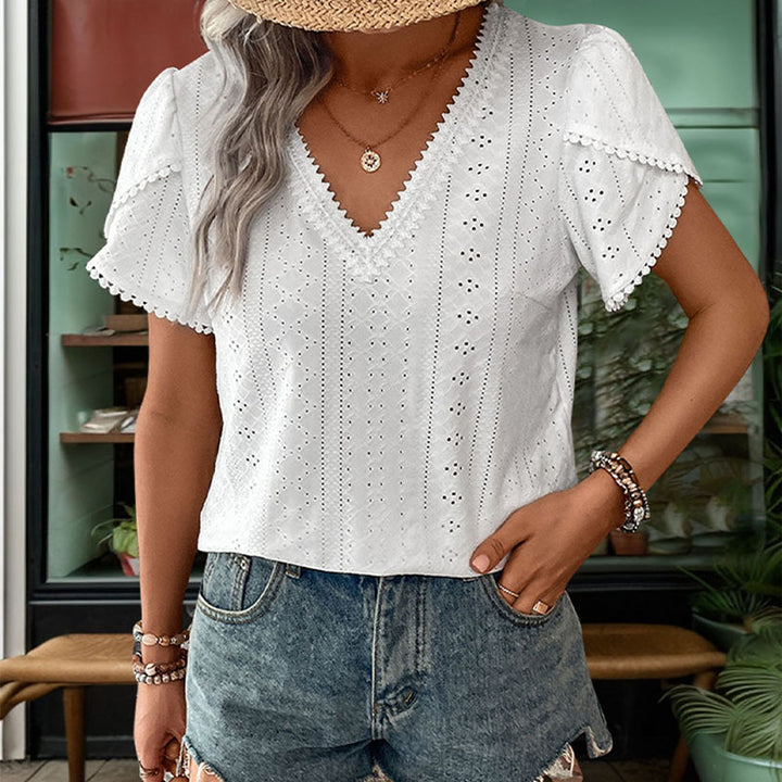 Damen luftiges Blusenshirt mit dekorativem Lochmuster Drune