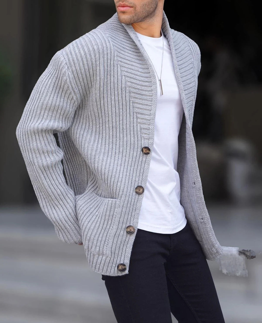 Herren Strickjacke mit tiefem Ausschnitt und knöpfen Drune