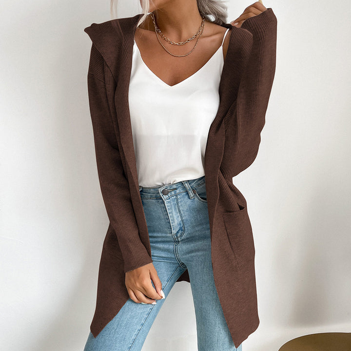 Damen lässiger Strickcardigan mit hohem Kragen und offenen Front Drune