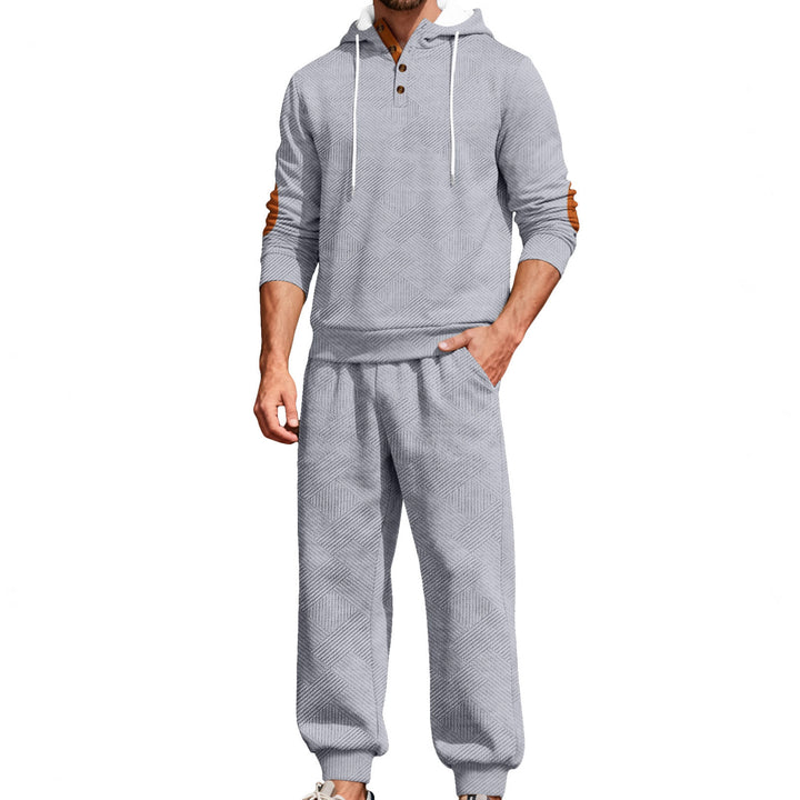 Herren nan strukturiertes Kapuzen-Joggingset mit Henley-Knopfleiste und Kontrast-Ellenbogenpatches Drune