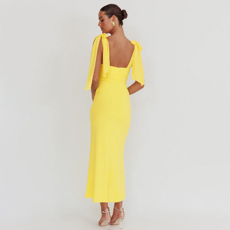 Damen elegantes Maxikleid mit transparenter Spitze und Schulterbändern Drune