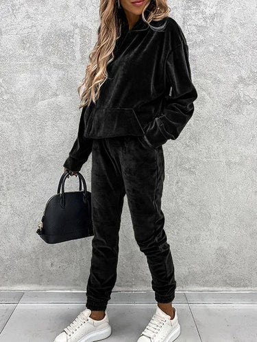 Damen Fleece-Loungewear-Anzug mit elastischen Bündchen Drune