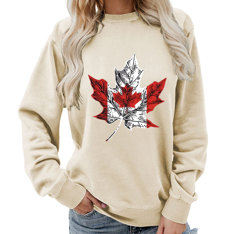 Damen Sweatshirt mit kreativem Ahornblatt-Motiv und gemütlichem Schnitt Drune