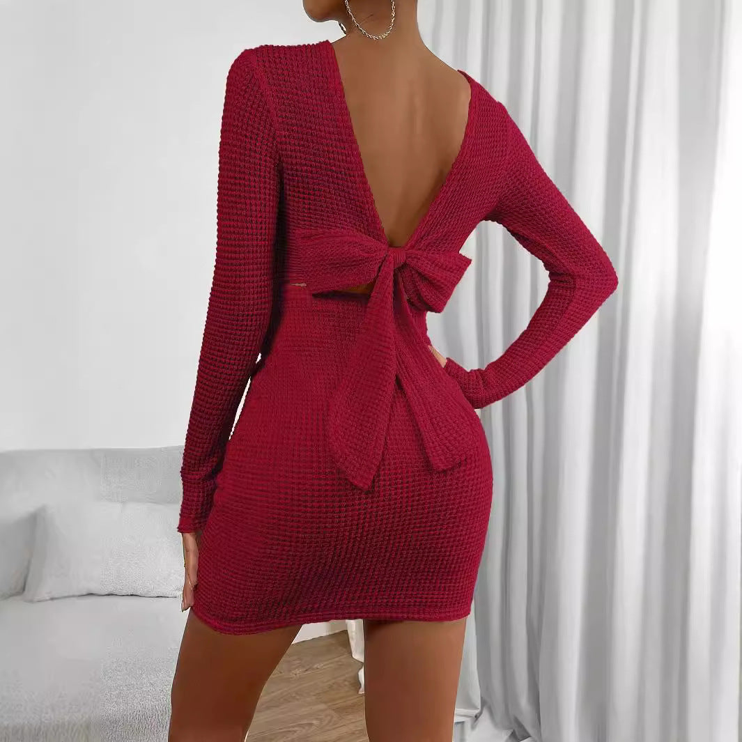 Damen figurbetontes Strickkleid mit langen Ärmeln Drune