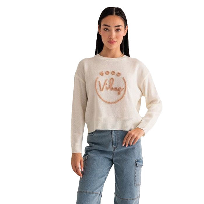 Damen Casual Pullover mit geflocktem Schriftzug Drune