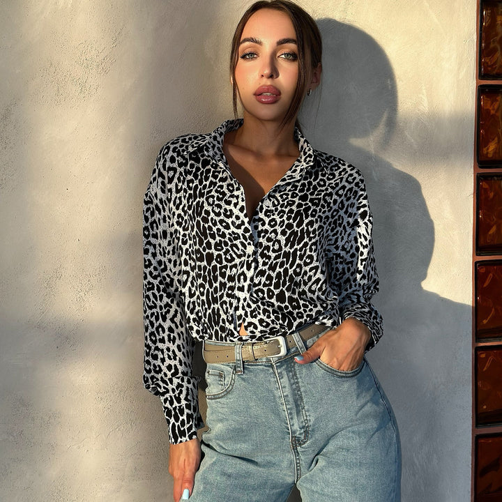 Damen elegante Bluse im Leopardenmuster Drune