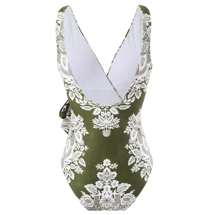 Damen Einteiler Badeanzug mit modischem Wickeldesign und floralem Muster Drune