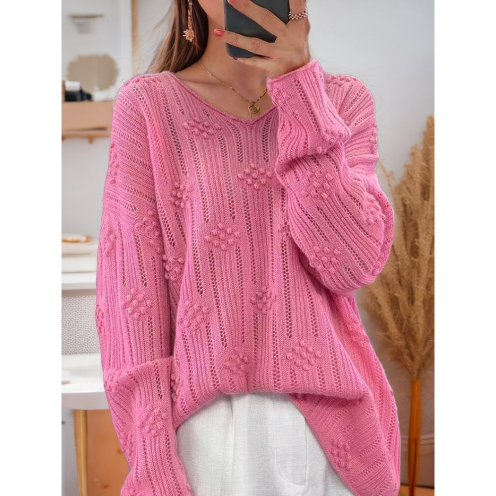 Damen Strickpullover mit detailliertem Muster und V-Ausschnitt Drune