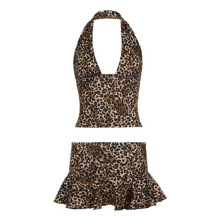 Damen Tiermuster Bikini-Set mit fließendem Rock Drune