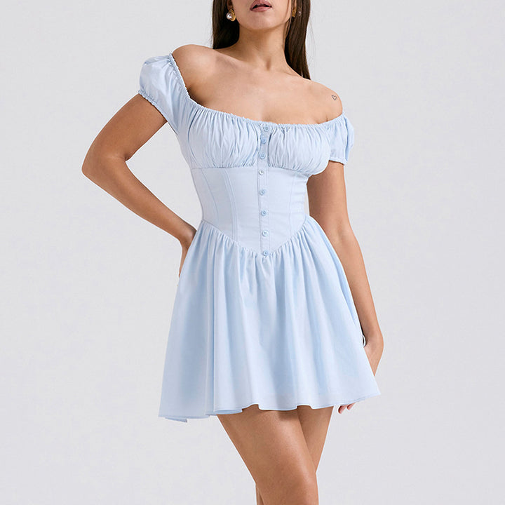 Damen Mini-Kleid mit elegantem Rüschendesign und figurbetontem Oberteil Drune