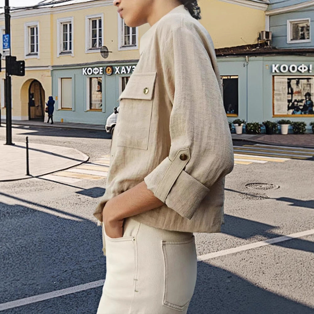 Damen leichte Oversize-Jacke mit praktischen Taschen Drune