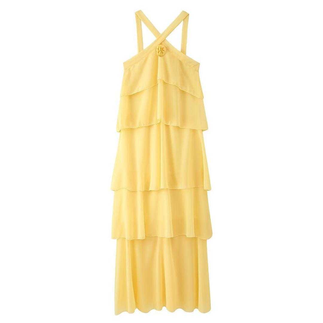 Femme Gestuftes Chiffon Maxi-Kleid Drune