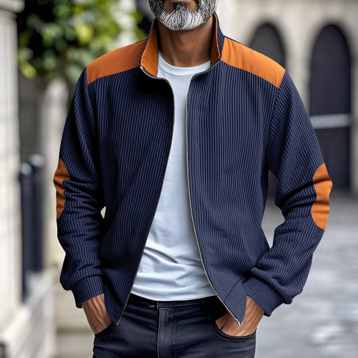Herren Sportliche Zip-Jacke mit Rippenstruktur und Kontrastärmel Drune