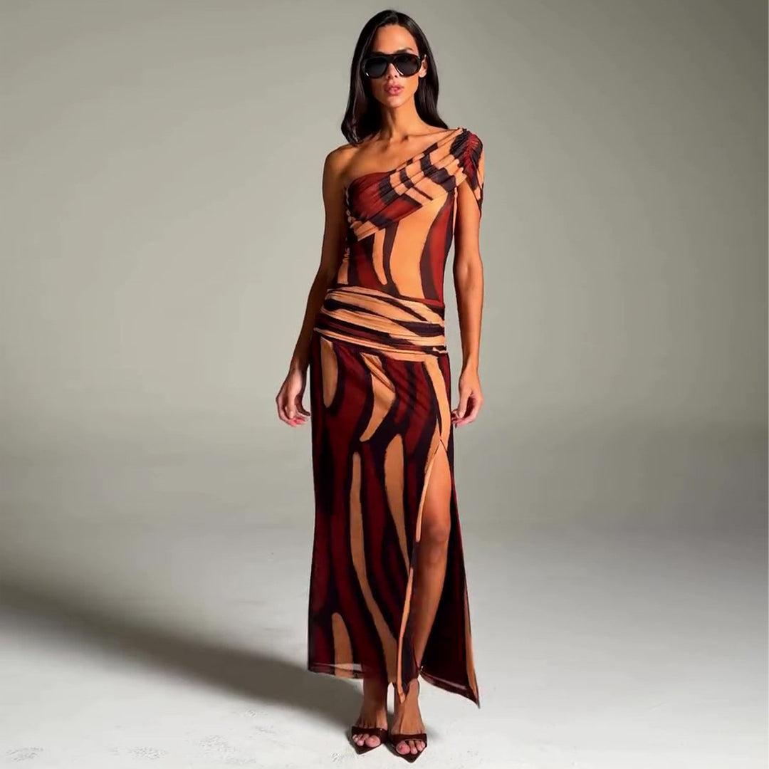 Damen Maxikleid mit asymmetrischem Schnitt und aufregendem Grafikdesign Drune