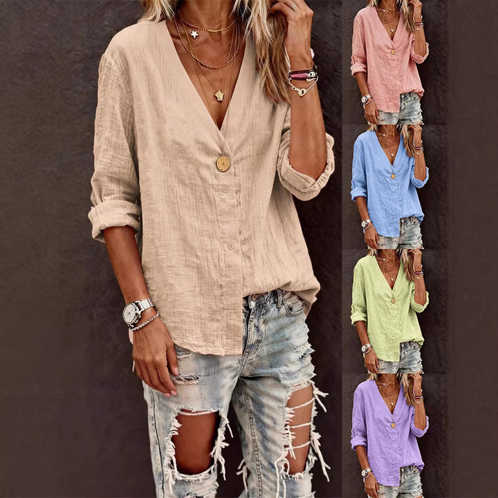 Damen Leichte V-Ausschnitt Bluse aus atmungsaktivem Material Drune