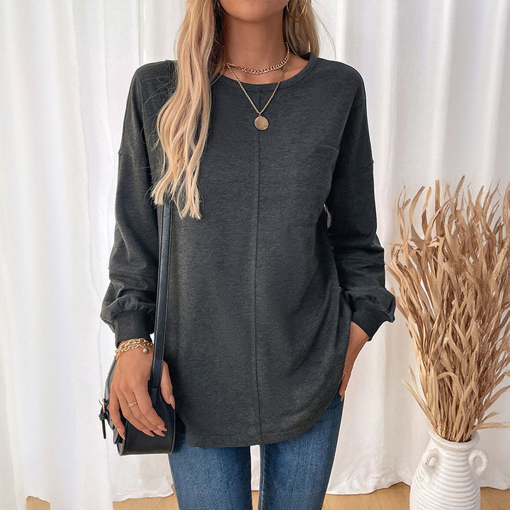 Damen bequeme Langarmshirt mit modischem Rundhals und lässigem Schnitt Drune