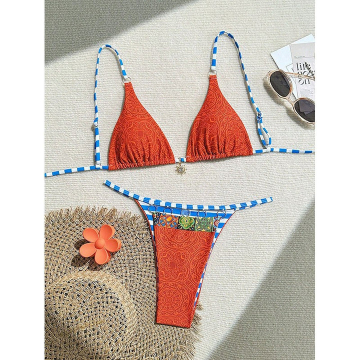 Damen Triangel-Bikini mit trendigem Karomuster und verspieltem Rüschendesign Drune