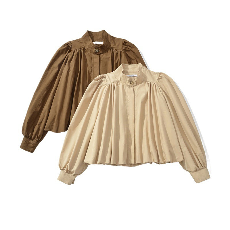 Damen modische Blusenjacke mit einzigartiger Drapierung und Knopfdetails Drune