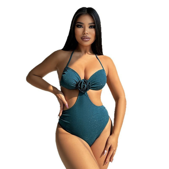 Damen Einteiliger Cut-Out Badeanzug mit floralem Design und glamourösen Akzenten Drune