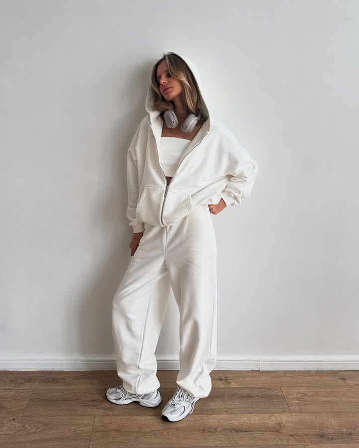 Damen lässiger Fleece-Jogginganzug mit hohem Kragen und weitem Schnitt Drune