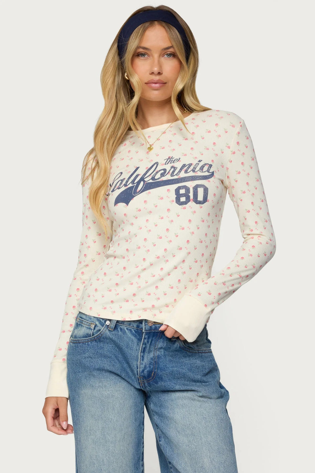 Damen Langarmshirt mit floralem Muster und sportlichem Print Drune