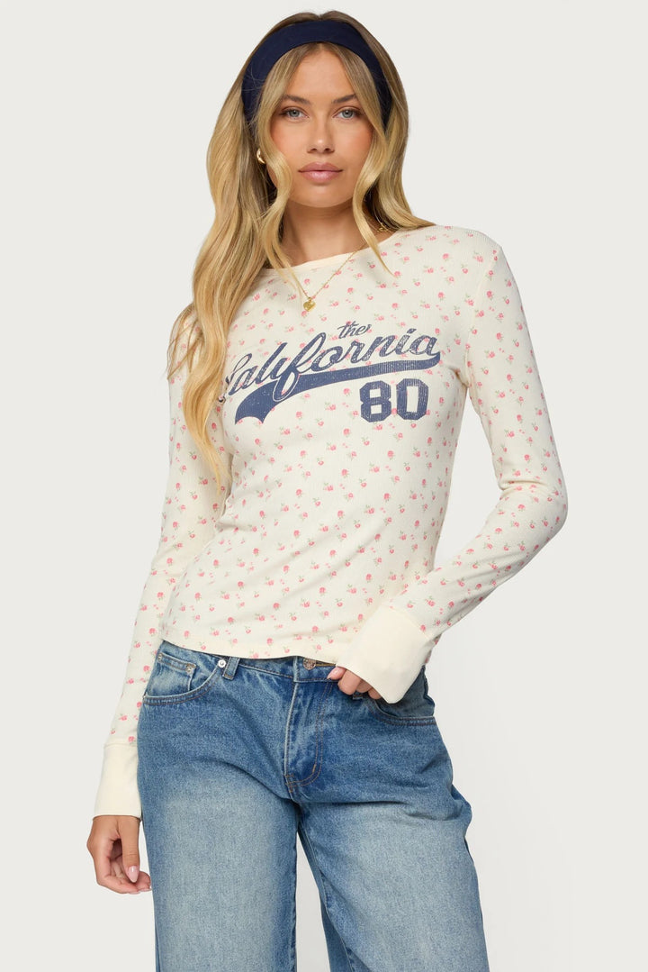 Damen Langarmshirt mit floralem Muster und sportlichem Print Drune