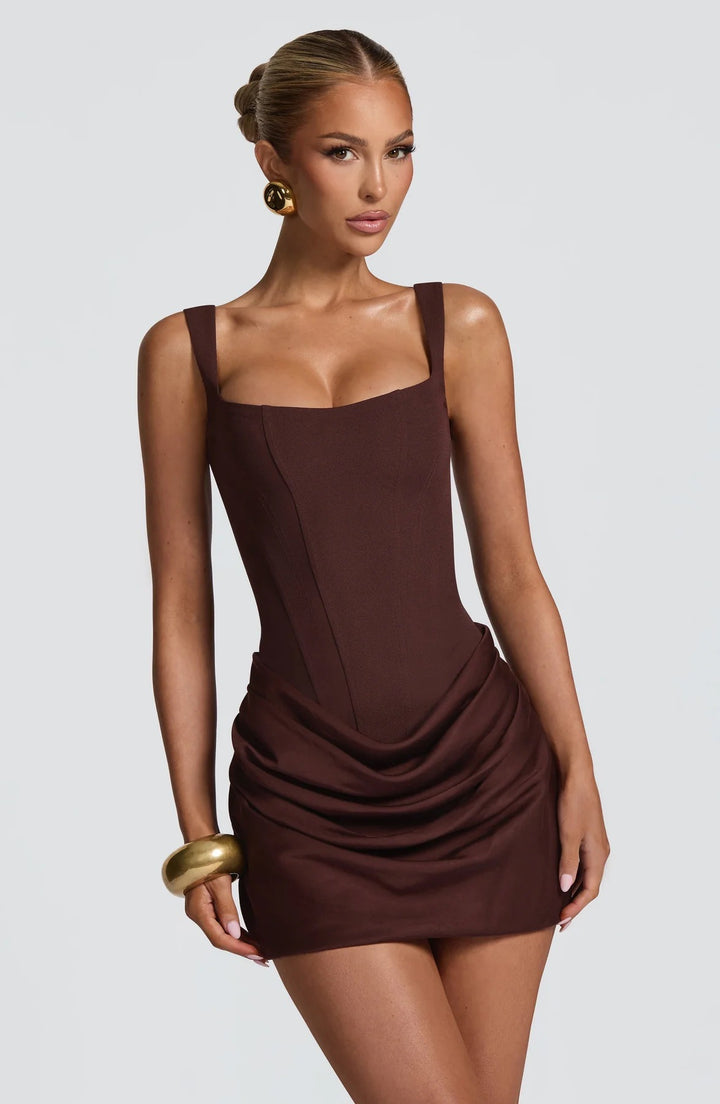 Damen Minikleid mit eleganter Drapierung und strukturierter Silhouette Drune