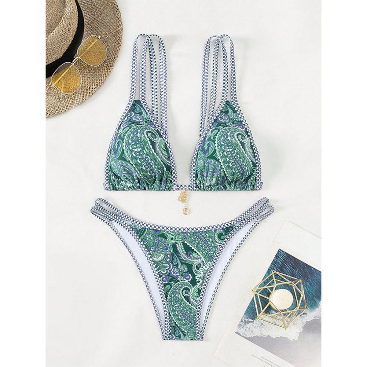 Damen Triangel-Bikini mit raffinierten Schnürdetails und lebhaftem Muster Drune