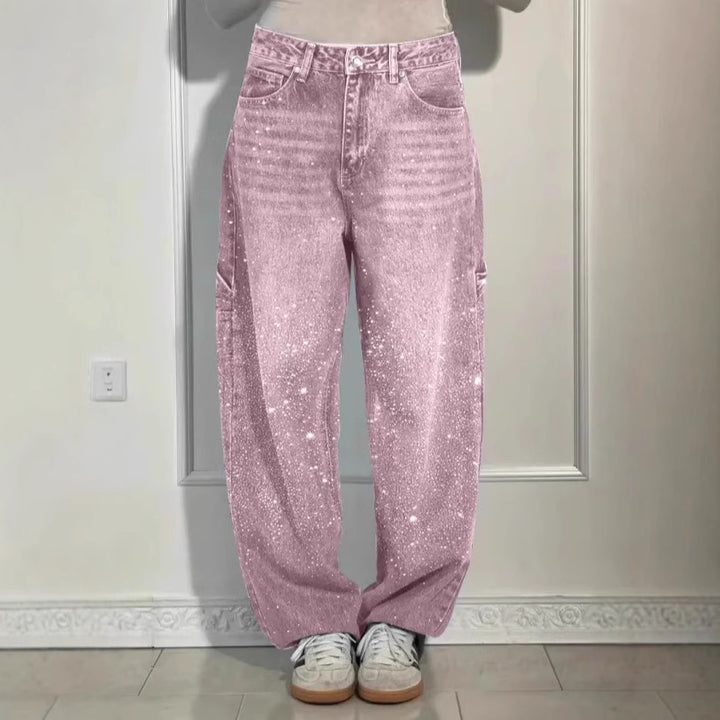 Damen modische Mom-Jeans mit schimmernden Details Drune