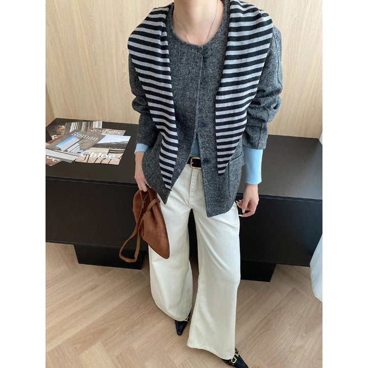 Damen lässige Strickjacke mit modernem Streifenmuster Drune