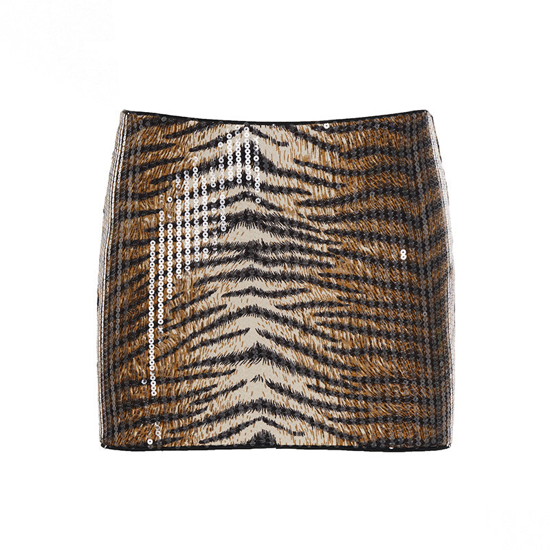 Damen Pailletten-Minikleid mit Leopardenmuster und verstellbaren Spaghettiträgern Drune