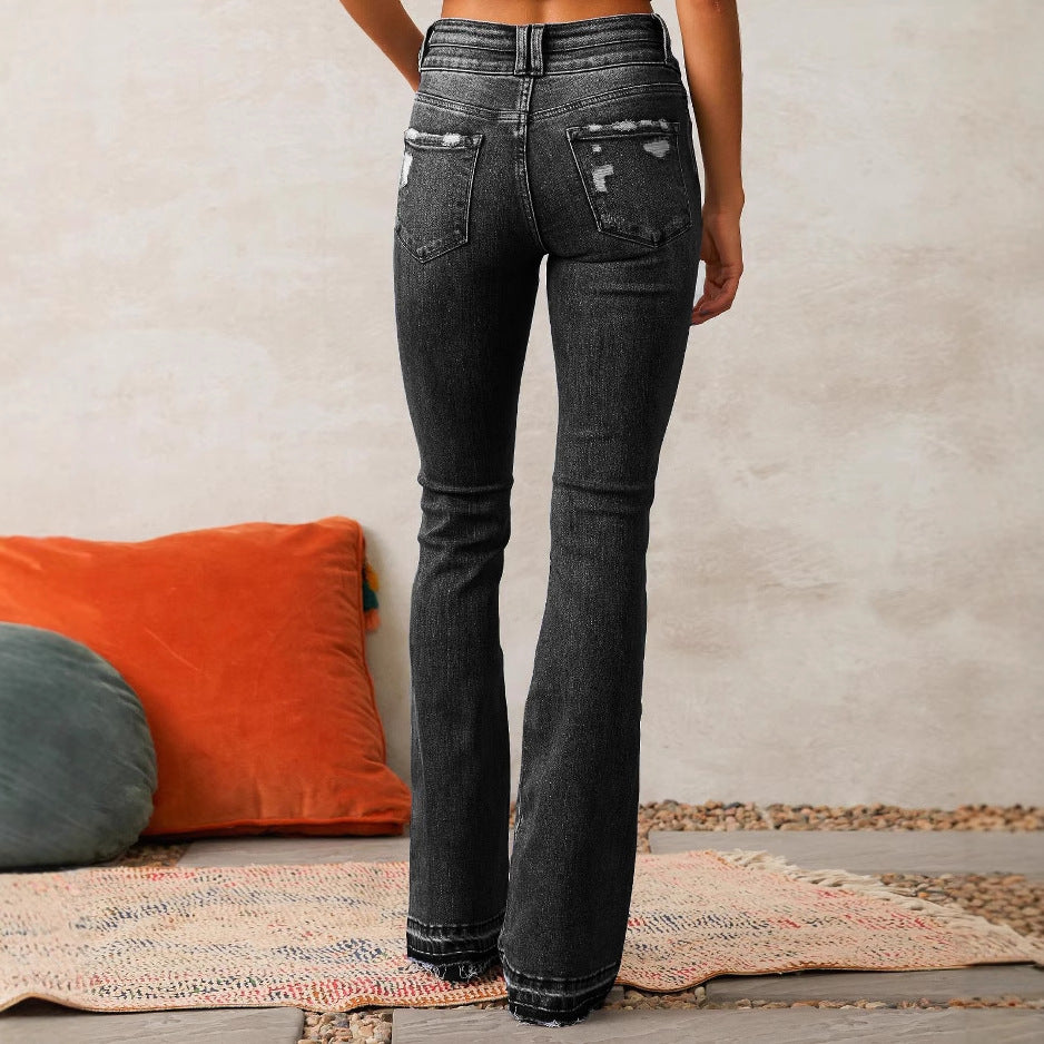 Damen Bootcut Jeans mit hoher Taille und authentischen Distressed-Details Drune