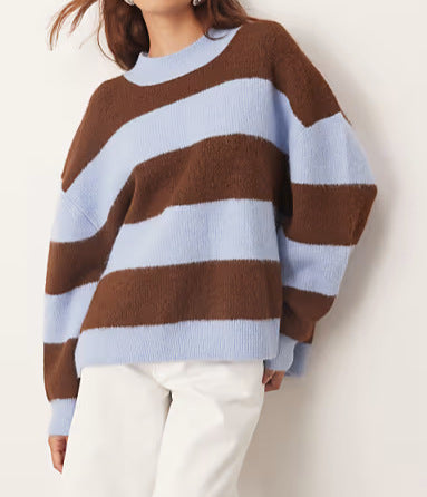 Damen oversized Strickpullover mit gestreiftem Muster und weitem Schnitt Drune