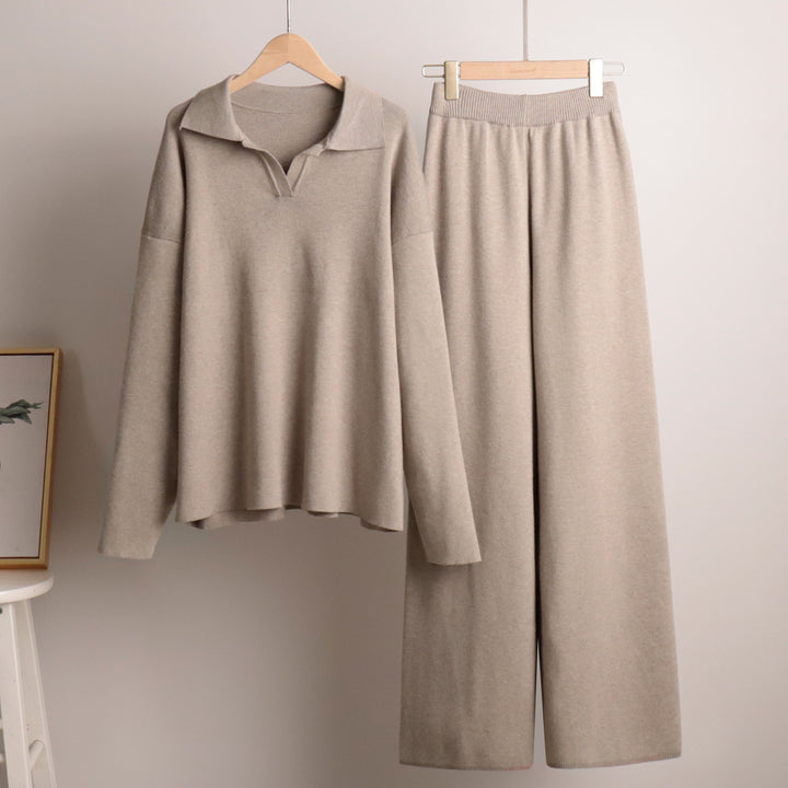 Damen Lässiges Poloshirt undweite Leggings Set Drune