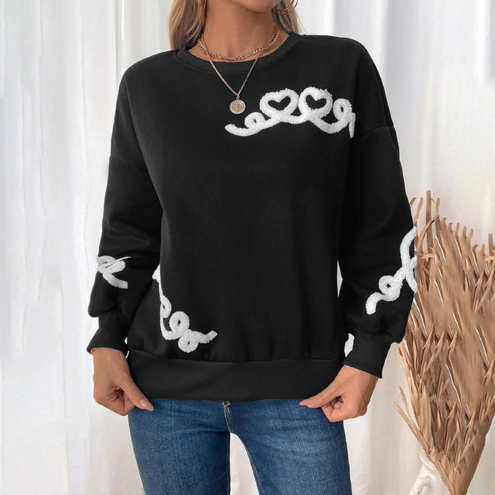 Damen lockerer Pullover mit Herzen-Applikation Drune