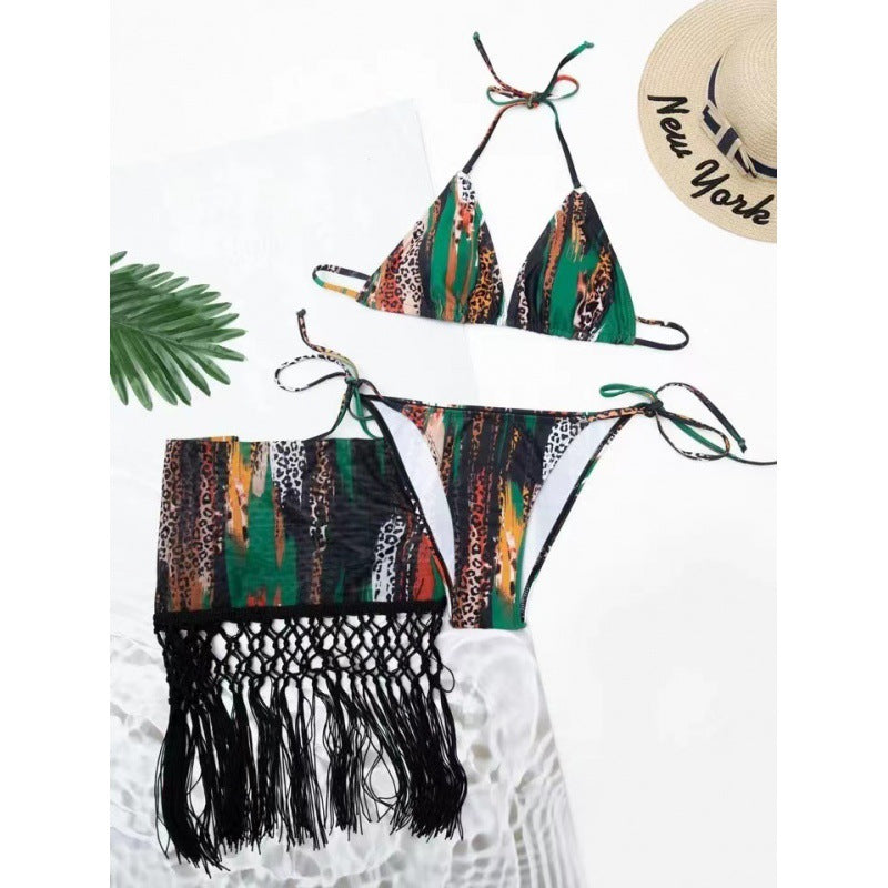 Damen Bikini-Set mit trendigem Fransenüberrock und verstellbaren Trägern Drune