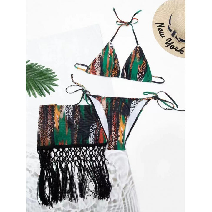 Damen Bikini-Set mit trendigem Fransenüberrock und verstellbaren Trägern Drune