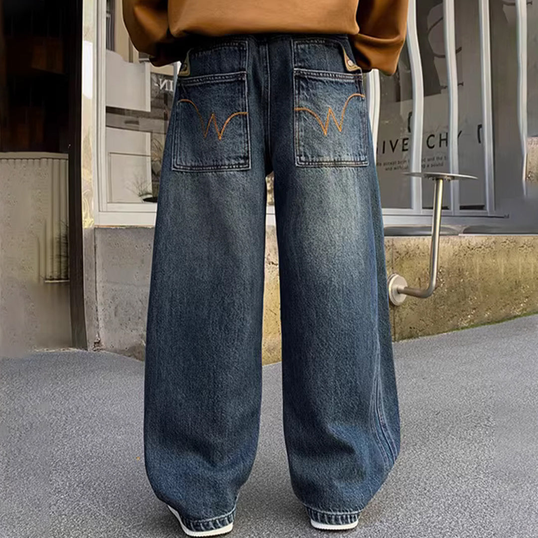 Damen Weite Jeanshose mit Hohem Taillenschnitt Drune