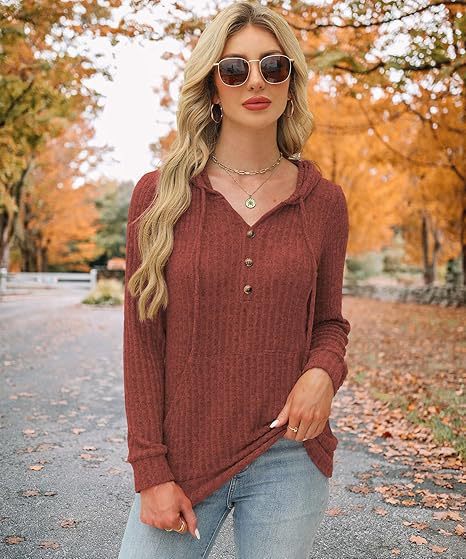 Damen kuscheliger Kapuzenpullover mit Knopfleiste und seitlichen Taschen Drune