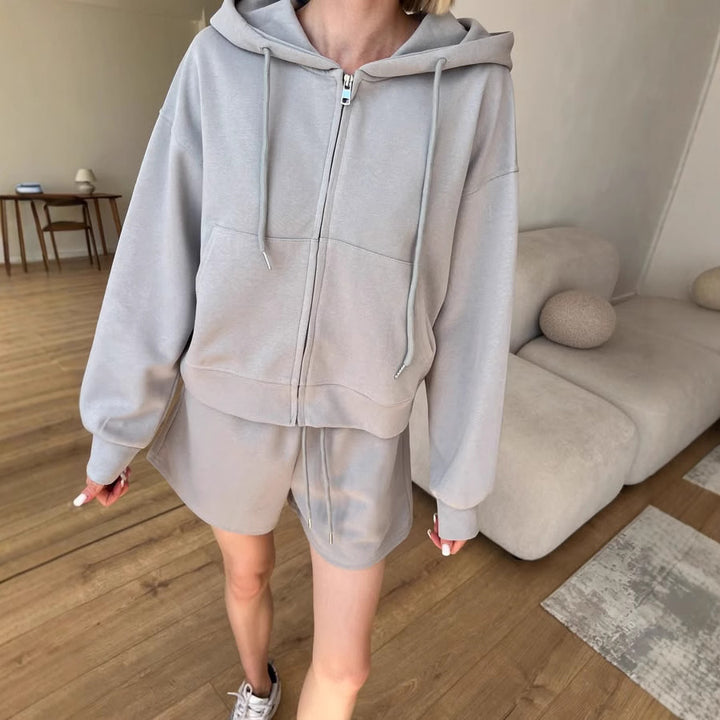 Damen lässiger Hoodie und Shorts Set mit weitem Schnitt und atmungsaktivem Material Drune