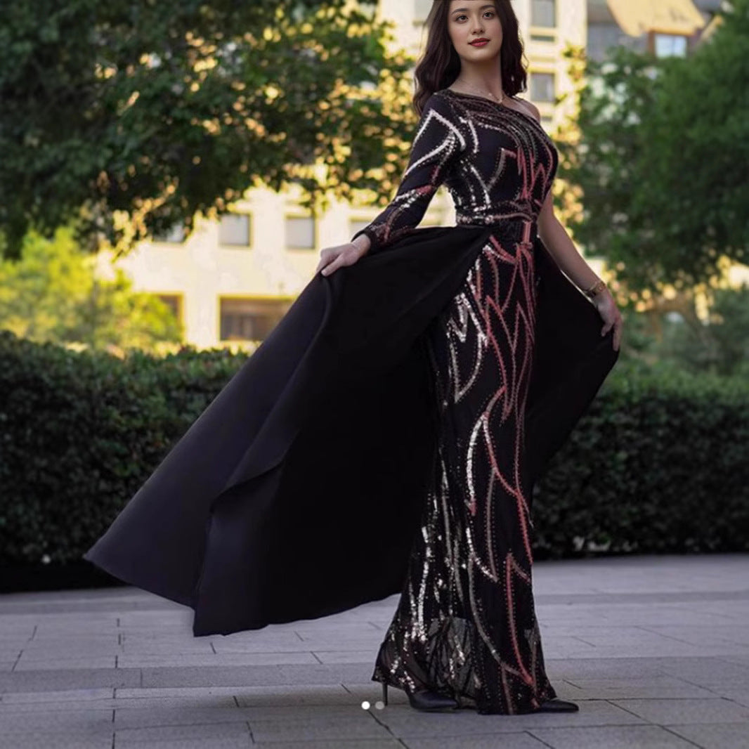 Damen Glamouröses Abendkleid mit schwingendem Rock und funkelnden Details Drune