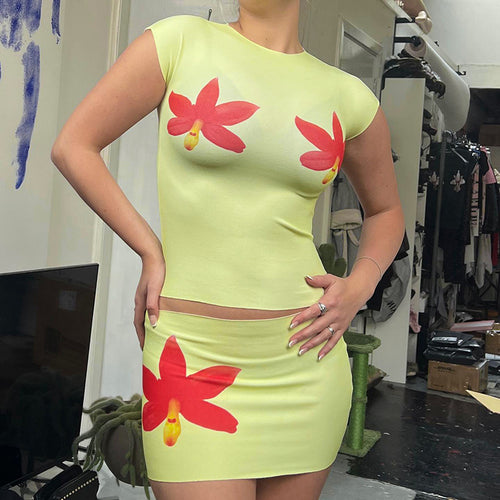 Damen modisches Oberteil und Rock Set mit floralem Design Drune