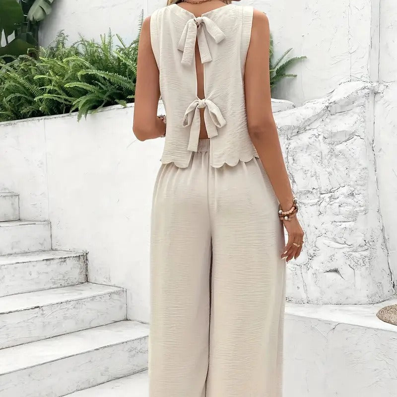 Damen entspannendes Zweiteiler-Outfit mit weitem Hosen und ärmellosem Top Drune