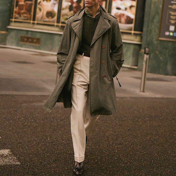 Herren Lange Trenchcoat im klassischen Stil mit praktischen Taschen Drune
