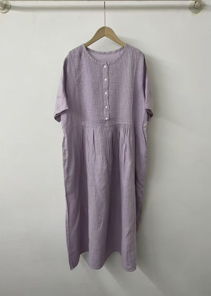 Damen Casual Knopf-Baumwollkleid Drune