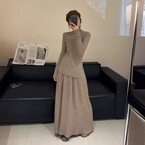 Damen elegantes Strickkleid mit schmalem Rollkragen und langem Schnitt Drune
